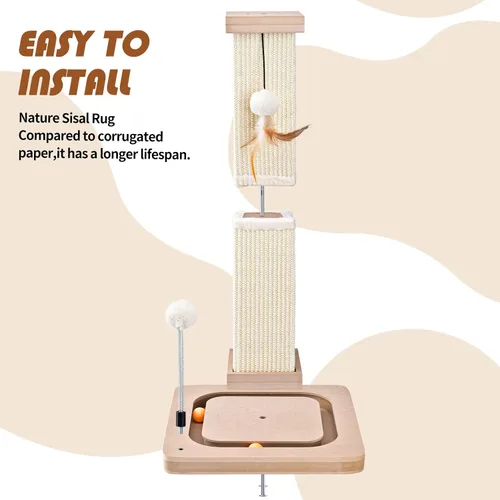 Miniatura 4 de LIFLIX Rascador para gatos de 27 pulgadas, rascador de sisal para gatos con bolas interactivas y bolas colgantes, postes rascadores verticales