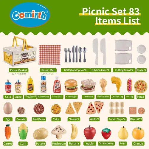 Miniatura 7 de Juegos de comida de juguete para la cocina de los niños, juguetes de comida de simulación de paja de trigo con cesta de picnic para niños y manta