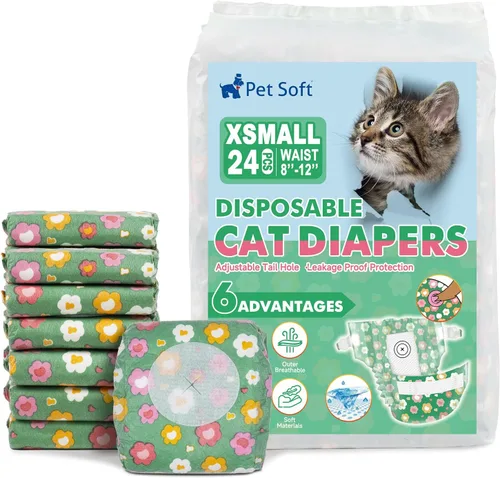 Miniatura 13 de Pet Soft Pañales desechables para gatos – Pañales para gatos hembras y machos, pañales para cachorros para perras con agujero de cola de espuma