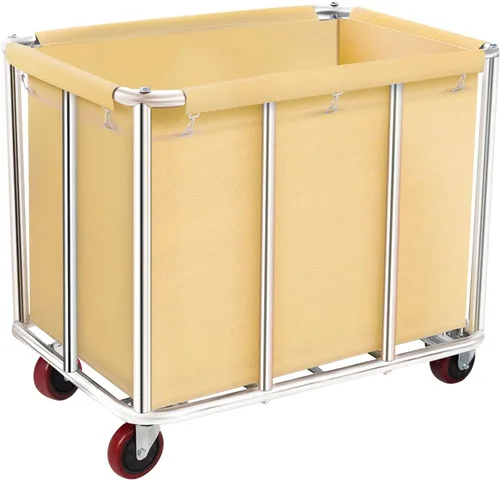 Carrito de lavandería comercial con ruedas, gran rodillo de 11.35 bushels con cesta desmontable forrada en lona impermeable, acero inoxidable Negro