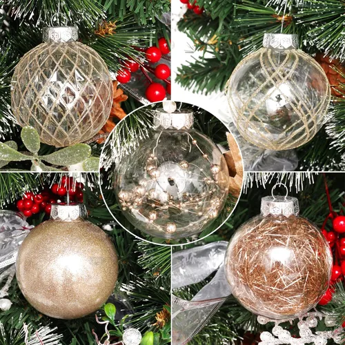 Miniatura 6 de Adornos de bola de Navidad de plástico transparente, 30 bolas de champán de 2.36 pulgadas para decoración de árboles, inastillables para regalos