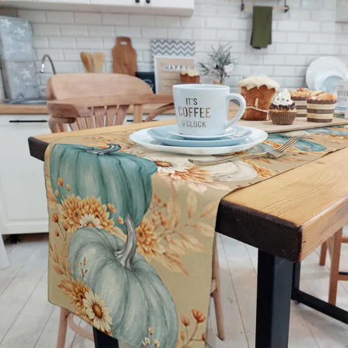 Miniatura 12 de Camino de mesa amarillo y azul, caminos de mesa de arte geométrico abstracto para comedor, cocina, sala de estar, vacaciones y decoración de mesa