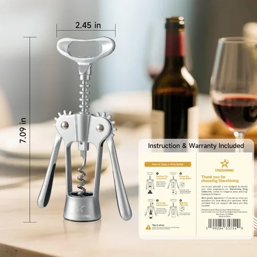 Miniatura 2 de Abridor de vino, sacacorchos de ala de alta resistencia para botellas de vino, abridor de botellas de vino con tornillo en espiral afilado, asas