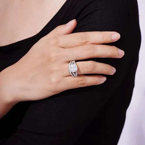 Miniatura 4 de Juego de anillos de plata de ley chapada en platino con circonitas Swarovski