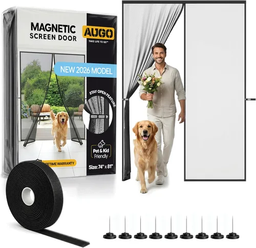 Miniatura 14 de AUGO Puerta mosquitera magnética – Autosellante, resistente, división de malla manos libres mantiene los insectos fuera – Apto para mascotas y niños