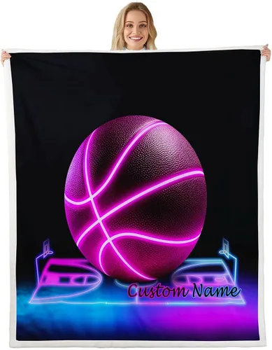 Erosebridal Manta de baloncesto rosa para sofá para niños y niñas, manta de forro polar con temática deportiva, manta de sherpa brillante para