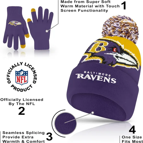 Miniatura 4 de Ultra Game Adults NFL Official Super Soft Winter Beanie Knit Hat With Warm Touch Screen Gloves Color del equipo 2