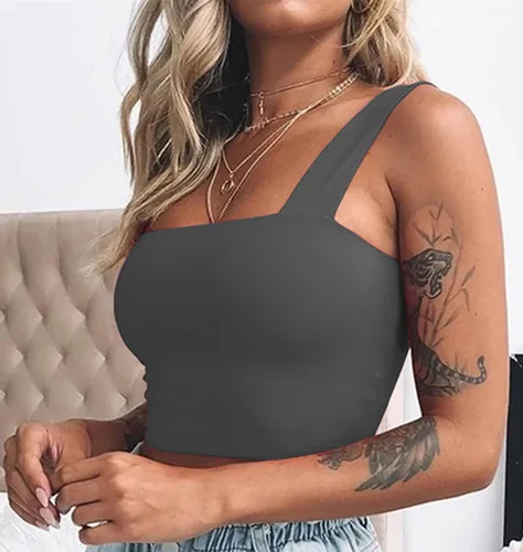 Miniatura 4 de Wsirmet Blusa corta sin mangas para mujer, sin mangas, cuello cuadrado, delgada, básica, lisa, corta