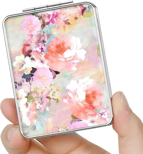 Miniatura 20 de Espejo de bolsillo, pequeño espejo de viaje con aumento, espejo cosmético portátil de doble cara con aumento para uso diario (2 flores)