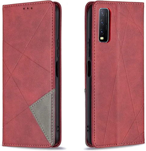 Miniatura 12 de Funda con tapa para Vivo Y11, Y15, Y12 e Y17, diseño de rombos de piel sintética, con función atril, cierre magnético, para Vivo Y11/Y15/Y12/Y17