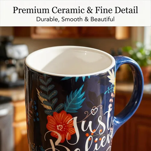 Miniatura 4 de Topadorn Taza de cerámica con tapa y asa, 17 oz. Taza de café alta para el hogar, perfecta para café y té, Just Believe Solo creer