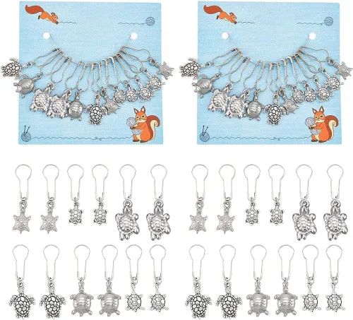 Miniatura 7 de NBEADS 20 piezas marcadores redondos de punto con anillo de animales, marcadores de punto de ganchillo esmaltados de aleación, cierre de acero
