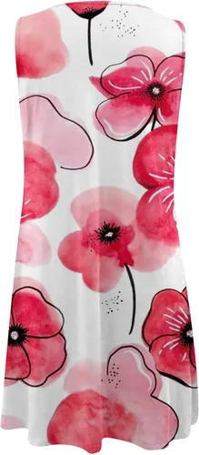 Miniatura 2 de Vestidos sin mangas para mujer, vestido de playa con estampado floral de moda, cuello redondo, dobladillo irregular