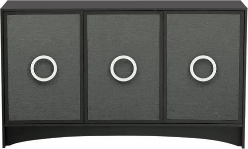 Miniatura 4 de Armario de almacenamiento de diseño curvo, armario de almacenamiento con 3 puertas y estantes ajustables, puertas de gabinete de lino, mango redondo