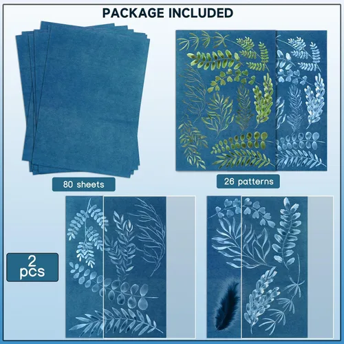 Miniatura 3 de NOVWANG 80 Piezas de Papel de Cianotipo, Kit de Papel de Impresión Solar de Alta Sensibilidad con 2 Fundas y 1 Plantilla, Proyecto DIY de Artes