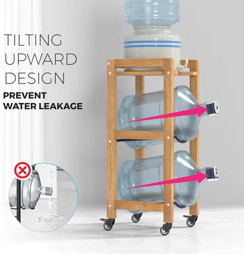 Miniatura 5 de Soporte para jarra de agua de 3 niveles de 5 galones con estante superior, 4 ruedas de metal o patas ajustables, soporte de piso dispensador de agua