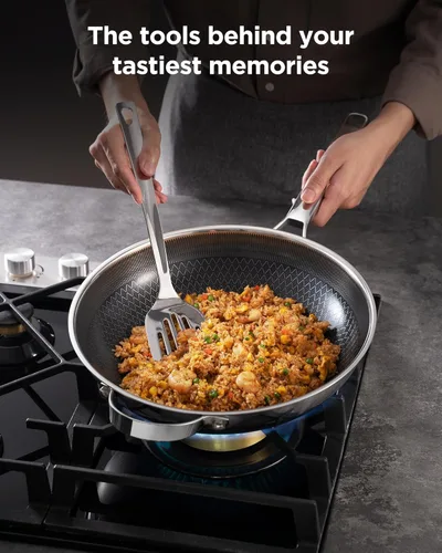 Miniatura 10 de Sartén wok con tapa, cerámica híbrida de 13 pulgadas, woks y sartenes para saltear de acero inoxidable de tres capas, antiadherente, no tóxico
