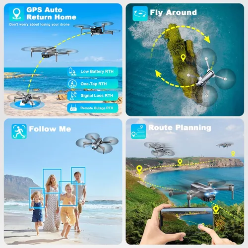 Miniatura 5 de Drones GPS con cámara para adultos 4K, FPV Drone de menos de 8.78 oz con motor sin escobillas, retorno automático GPS, sígueme, vuelo de punto