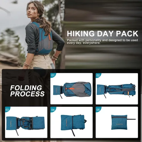 Miniatura 9 de FIORETTO Mochila de 10L para senderismo para mujeres y hombres, mini mochila plegable, ligera, mochila pequeña de día para camping, viaje, al aire