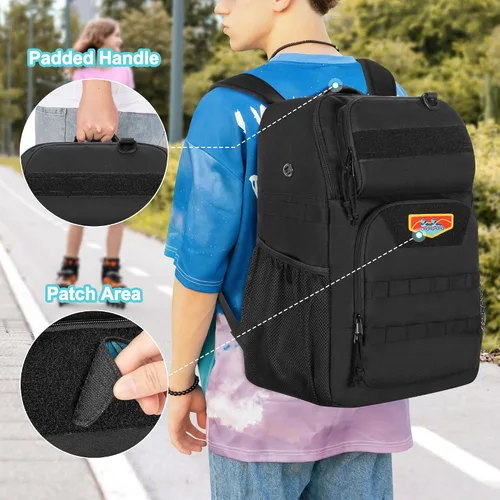 Miniatura 5 de GOBUROS Skate Bag Fits Up to Us - Mochila de patinaje con múltiples bolsillos para accesorios, bolsa de patinaje en línea para hombres y mujeres