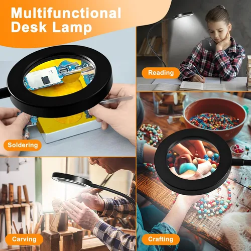 Miniatura 7 de Lupa de doble lente 20X/10X con luz y temporizador, lupa de lente combinada con luz, 3 modos de color, lámpara de escritorio con aumento 2 en 1