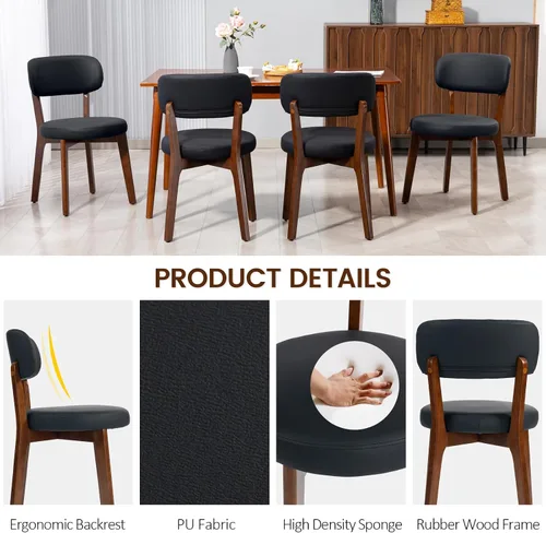 Miniatura 4 de Yilaywain - Sillas de comedor modernas de mediados de siglo con marco de madera de caucho, tapizado de piel sintética negra, capacidad