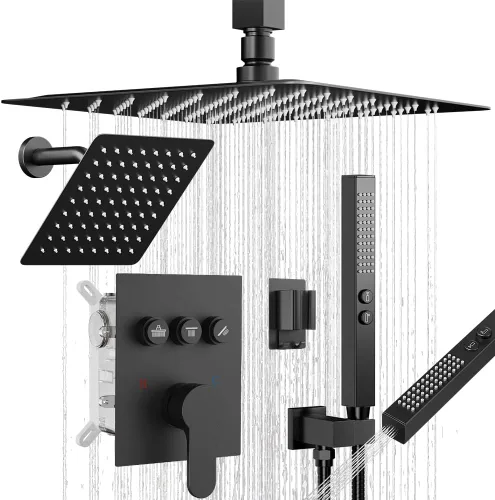 Miniatura 33 de Shower Faucet Set Brushed Nickel Shower System, Dual Head Shower Set STARBATH 12'' Ceiling Mount and 6''Wall Mount Rainfall Shower Systems with