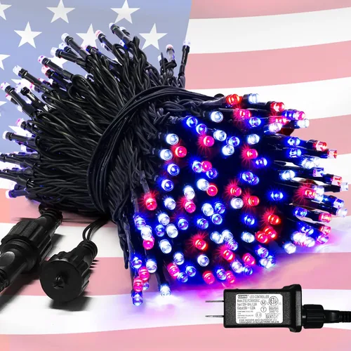 Miniatura 28 de JMEXSUSS Guirnalda de luces de Navidad de 200 LED azules y blancas, 66 pies, de exterior, expansible, para árbol, fiesta o decoración de hogar