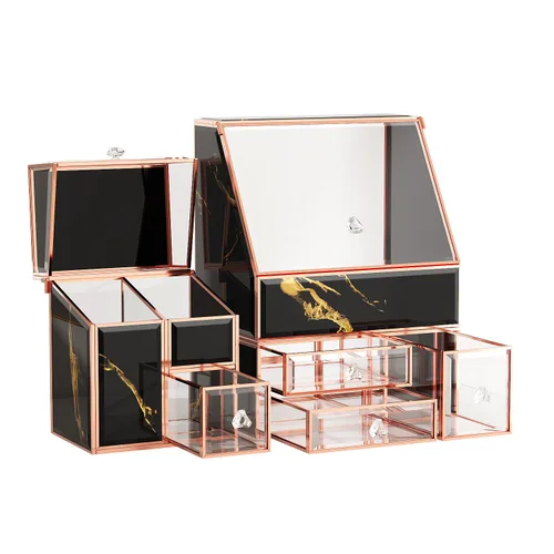 Miniatura 8 de CoralHouse Organizador de maquillaje ámbar, organizador de tocador de vidrio para cuidado de la piel, lápices labiales, perfumes, brochas
