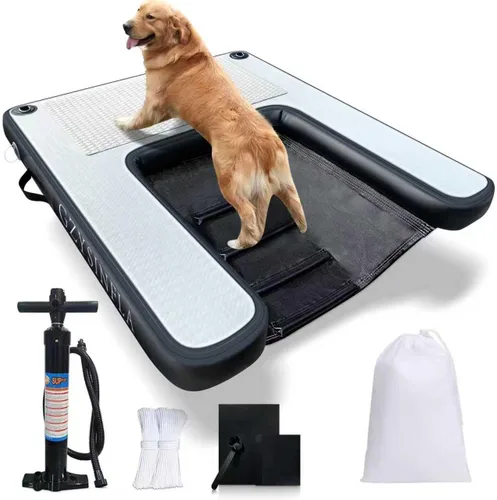Rampa inflable de agua para perros grandes, rampa flotante para mascotas de hasta 200 libras para perros grandes, escaleras inflables para barcos,