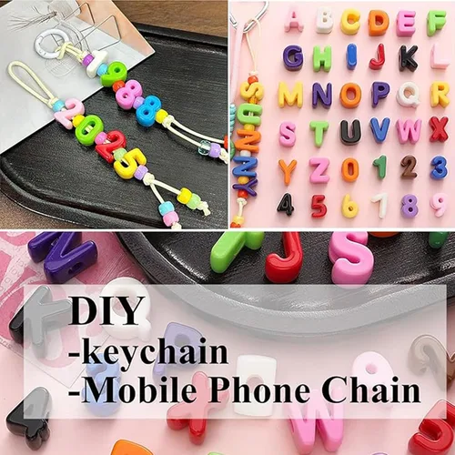Miniatura 5 de 40 cuentas de letras 3D focales acrílicas sueltas para hacer joyas, pulseras, collares, llavero, bolsa de teléfono, cadena, llaveros (letras mixtas)