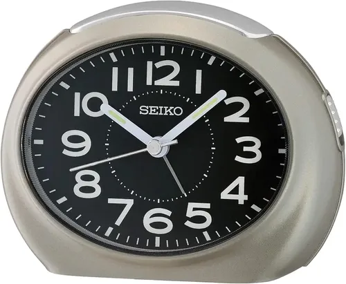 SEIKO QHE193NLH Reloj despertador ovalado sin tictac para dormitorio, gris metálico, 3.5 x 4.5 pulgadas Gris cálido metálico