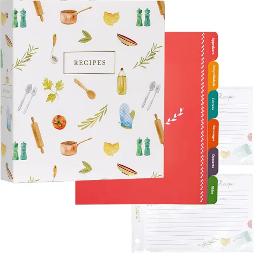 Miniatura 9 de Jot & Mark - Organizador de recetas con 3 anillos (Cosecha otoñal) 50 tarjetas de recetas de 4 x 6, separadores de página completa y protectores