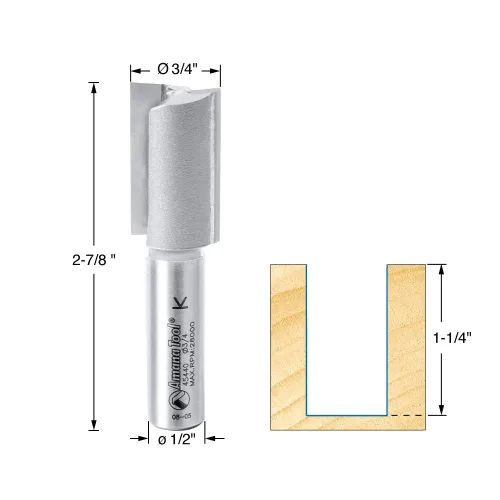 Miniatura 2 de Amana Tool - 45440 Broca de enrutador con punta de carburo recta de inmersión de 3/4 de diámetro x 1-1/4 x 1/2" de vástago