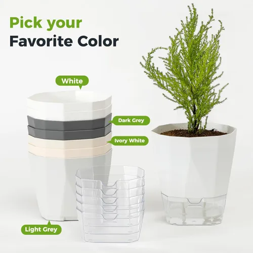 Miniatura 8 de Paquete de 6 macetas de riego automático de 5 pulgadas, macetas de riego automático para plantas de interior y exterior, macetas de riego automático