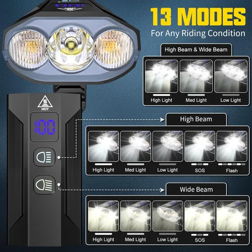 Miniatura 3 de Luces de bicicleta para montar por la noche, 8000 lúmenes, luz trasera súper brillante para bicicleta, luz de bicicleta recargable de 5800 mAh