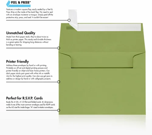 Miniatura 9 de LUXPaper Sobres de invitación A2 Pelar y prensar 4 3/8 pulgadas x 5 3/4 pulgadas Verde aguacate Texto de 70 libras 50