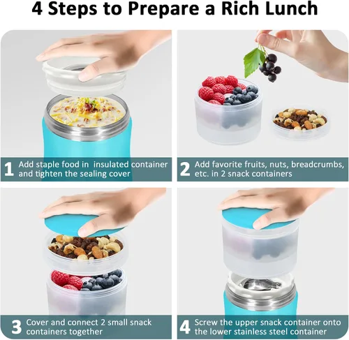 Miniatura 3 de Termo para comida caliente, termo de sopa de 28 onzas para adultos, tarro de comida aislado 2 en 1, recipiente de yogur, recipiente de cereal