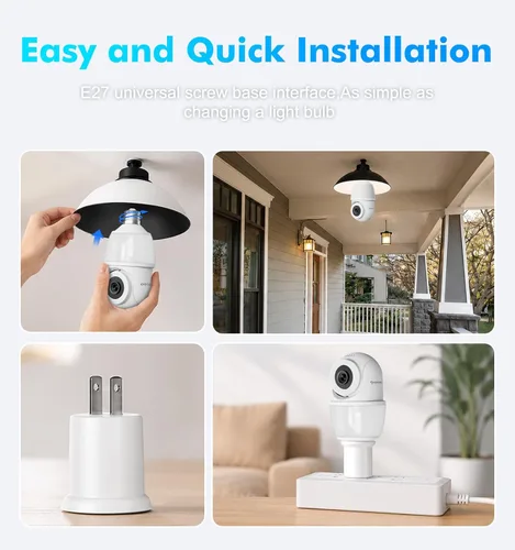 Miniatura 3 de Cámara de bombilla, 2.4 y 5 GHz, WiFi 2K, cámara de seguridad inalámbrica para interiores y exteriores con visión nocturna a color, conversación