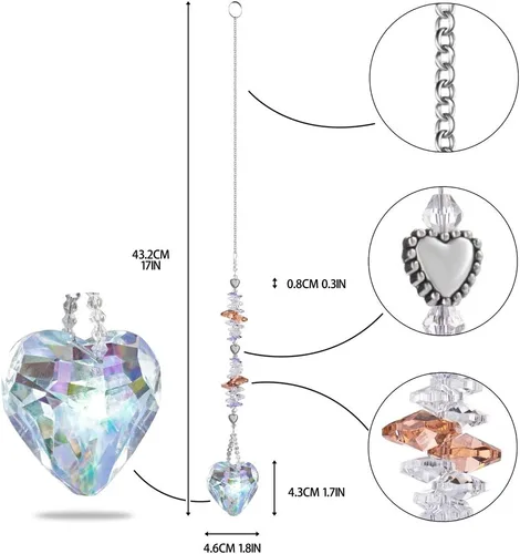 Miniatura 5 de kanpura Atrapasoles con forma de corazón de cristal Ab de 1.772 in para ventana, atrapasoles de cristal con forma de corazón, adorno colgante de Ab
