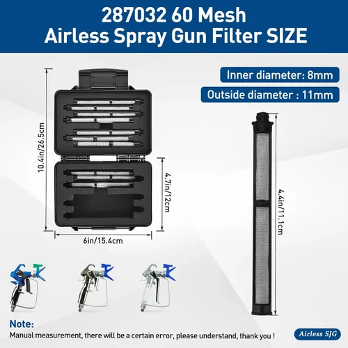 Miniatura 2 de Paquete de 10 filtros de pistola pulverizadora sin aire 287032 60 malla compatible con pistola rociadora Contratista II y FTx II, con una caja