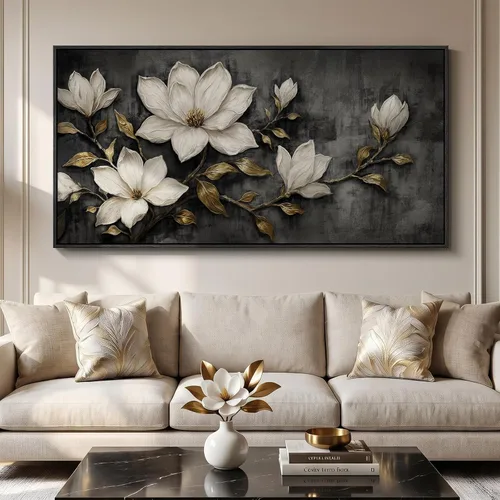 Miniatura 19 de Arte de pared botánico vintage con marco grande para sala de estar, impresiones de pintura en lienzo floral rústico neutro, cuadro retro de flores
