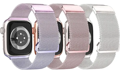 Miniatura 7 de Paquete de 3 correas compatibles con Apple Watch para mujeres de 1.496 in 1.575 in 1.614 in 1.654 in 1.732 in 1.772 in 1.811 in 1.929 in, acero
