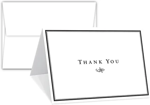 Tarjetas de agradecimiento para pequeñas empresas, juego de 25 unidades de felicitaciones plegables de 4¼ x 5½ pulgadas, se envía plano, interior en