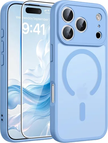 Miniatura 899 de FNTCASE Funda para iPhone 17 Pro: Fundas delgadas translúcidas de color azul claro compatibles con MagSafe, protección completa de la cámara