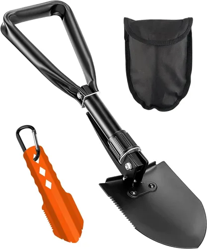 Miniatura 12 de Pala de excavación, 18.5 pulgadas, ligera, para acampar, portátil, de acero de alto carbono, plegable, mini palas para acampar al aire libre, Negro