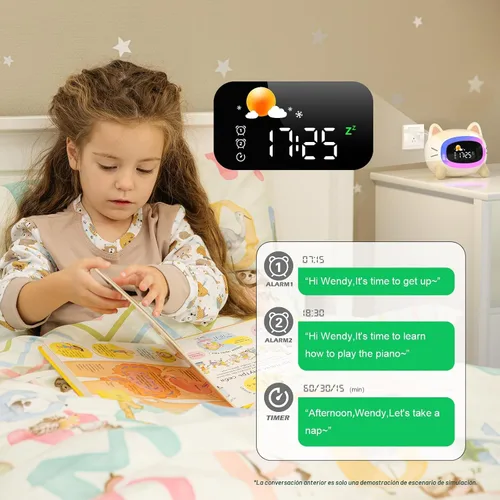 Miniatura 4 de ANALOI Reloj despertador para niños, reloj despertador Ok to Wake para niños, reloj de luz nocturna para dormitorio, reloj despertador para gatos