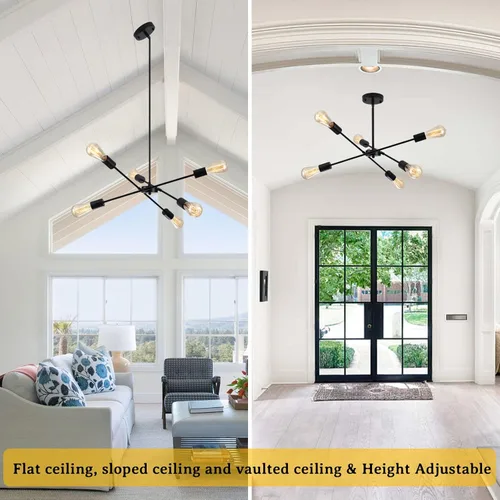 Miniatura 3 de Candelabros Sputnik - Moderna lámpara de techo Sputnik de 6 luces para sala de estar - Lámpara Sputnik industrial negra para comedor, dormitorio