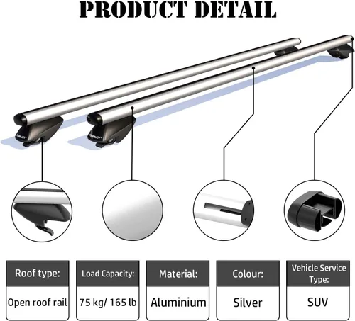 Miniatura 5 de COWVIE Barras transversales de techo de aluminio de 47 pulgadas para rieles laterales elevados, barras de carga ajustables, capacidad de 165 LBS
