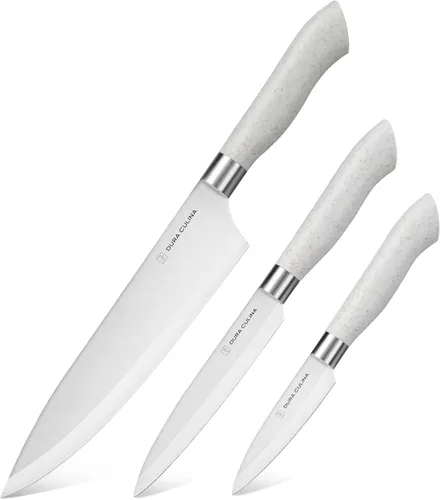 Miniatura 14 de Dura Living Juego de 5 cuchillos de cocina de corte ecológico, cuchillas de acero inoxidable de alto carbono con asas ergonómicas ecológicas, Gris